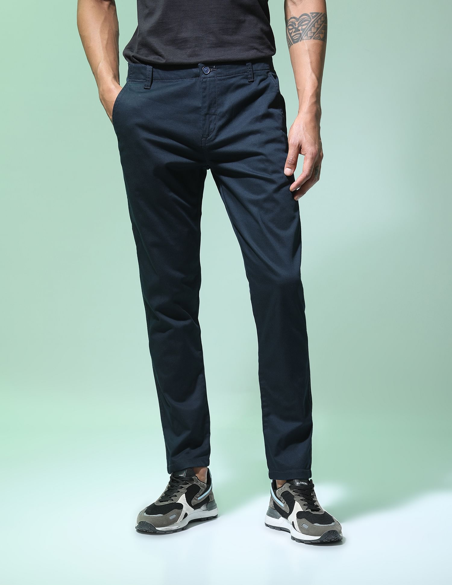 Flying Machine Twill Geometric Print Trousers