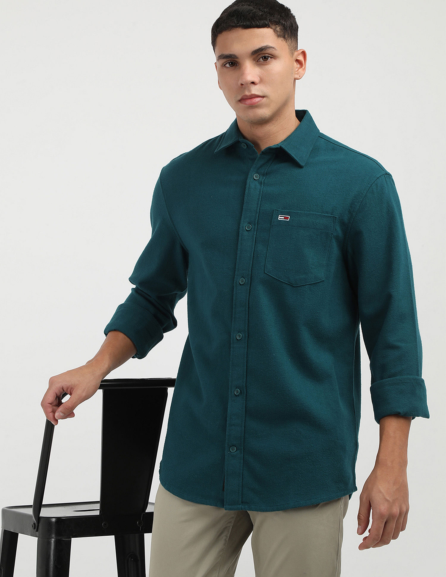 Tommy Hilfiger Solid Cotton Flannel Shirt