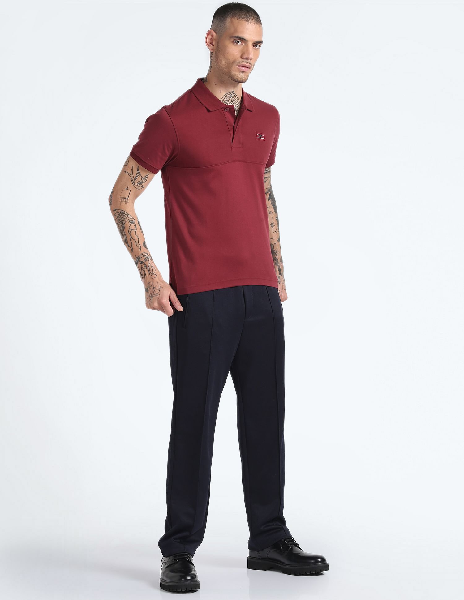 Flying Machine Solid Cotton Polo Shirt