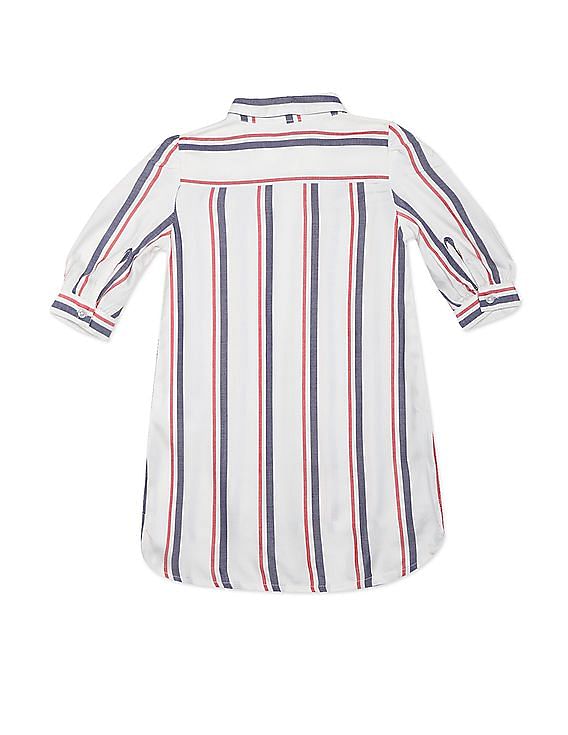 U.S. Polo Assn. Kids Girls White Spread Collar Striped Shirt