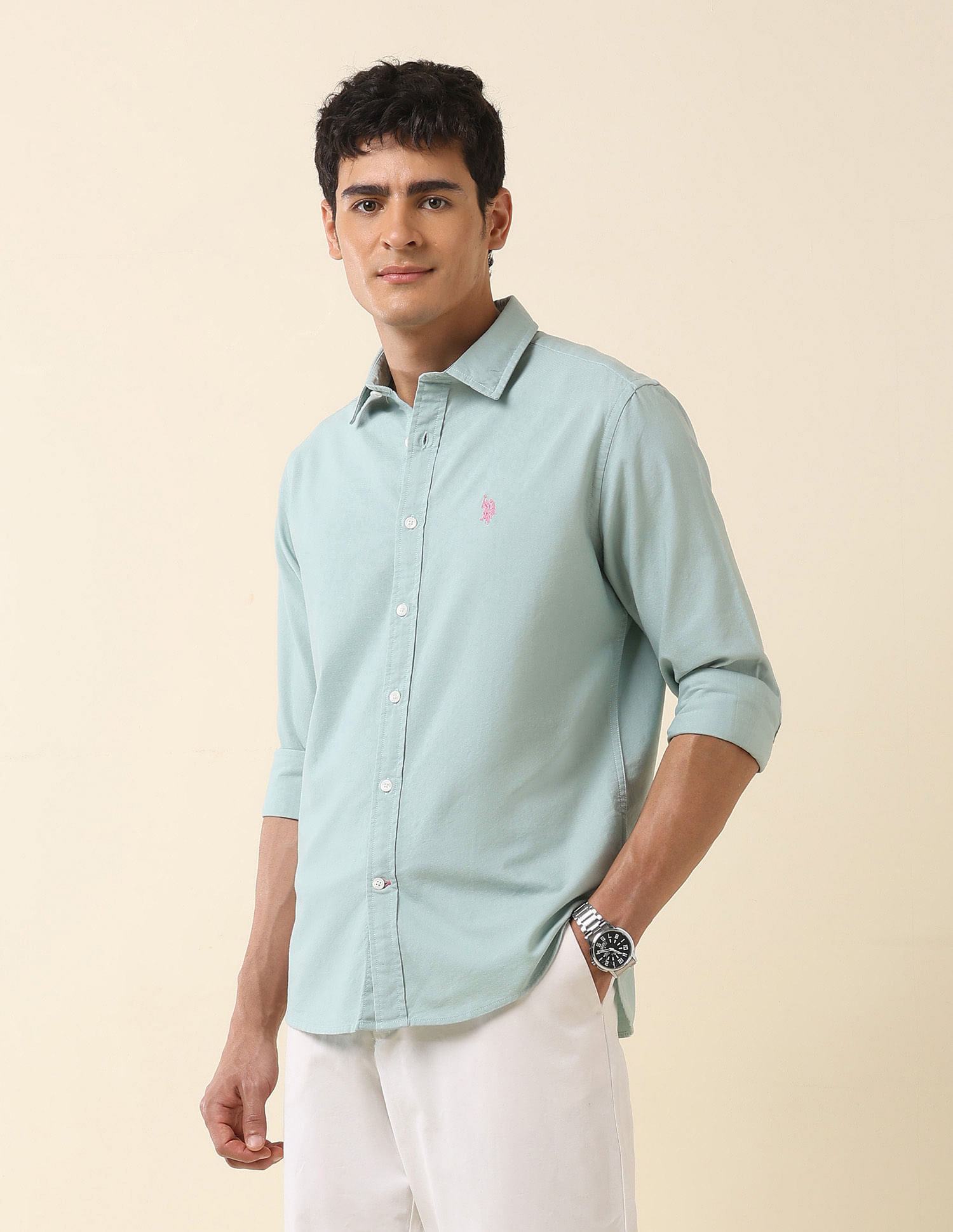 U.S. Polo Assn. Tailored Fit Solid Pure Cotton Shirt