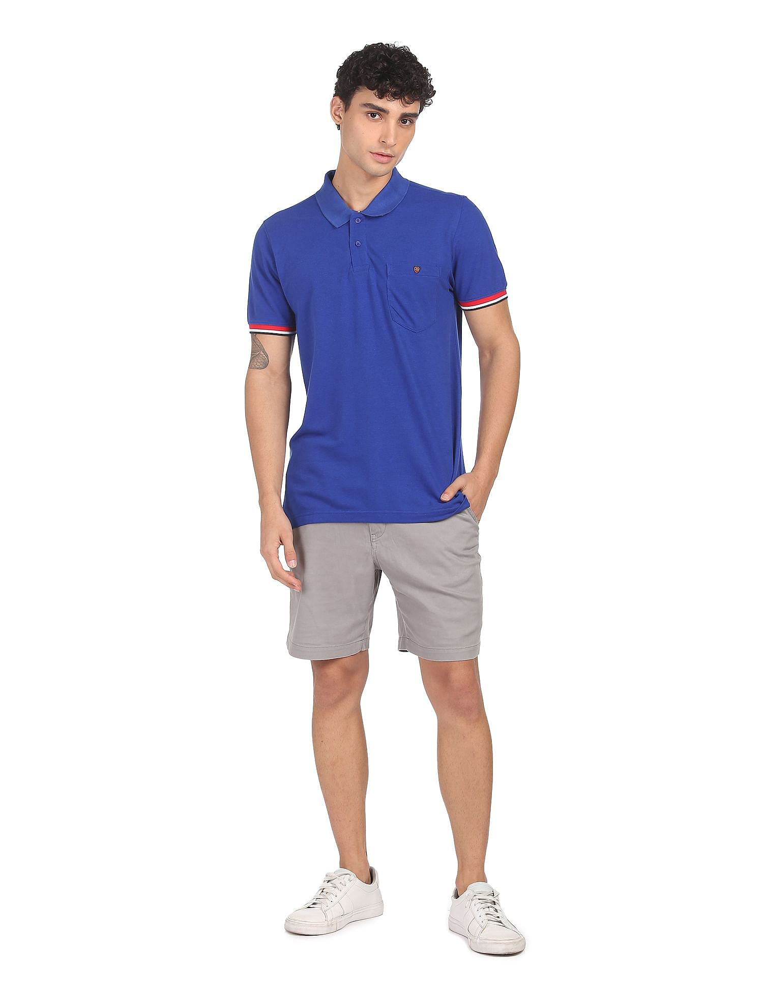 AD by Arvind Cotton Solid Polo Shirt