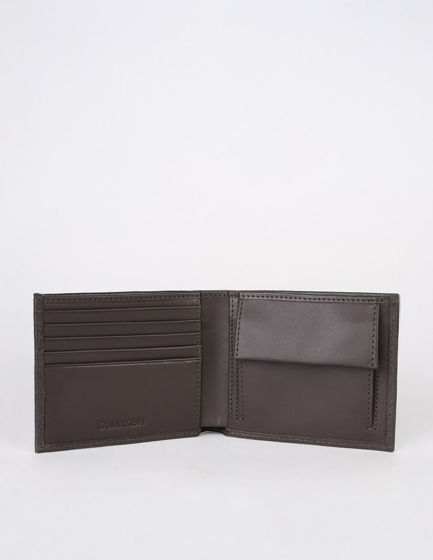 Calvin Klein Textured Brown Leather Bi-Fold Wallet