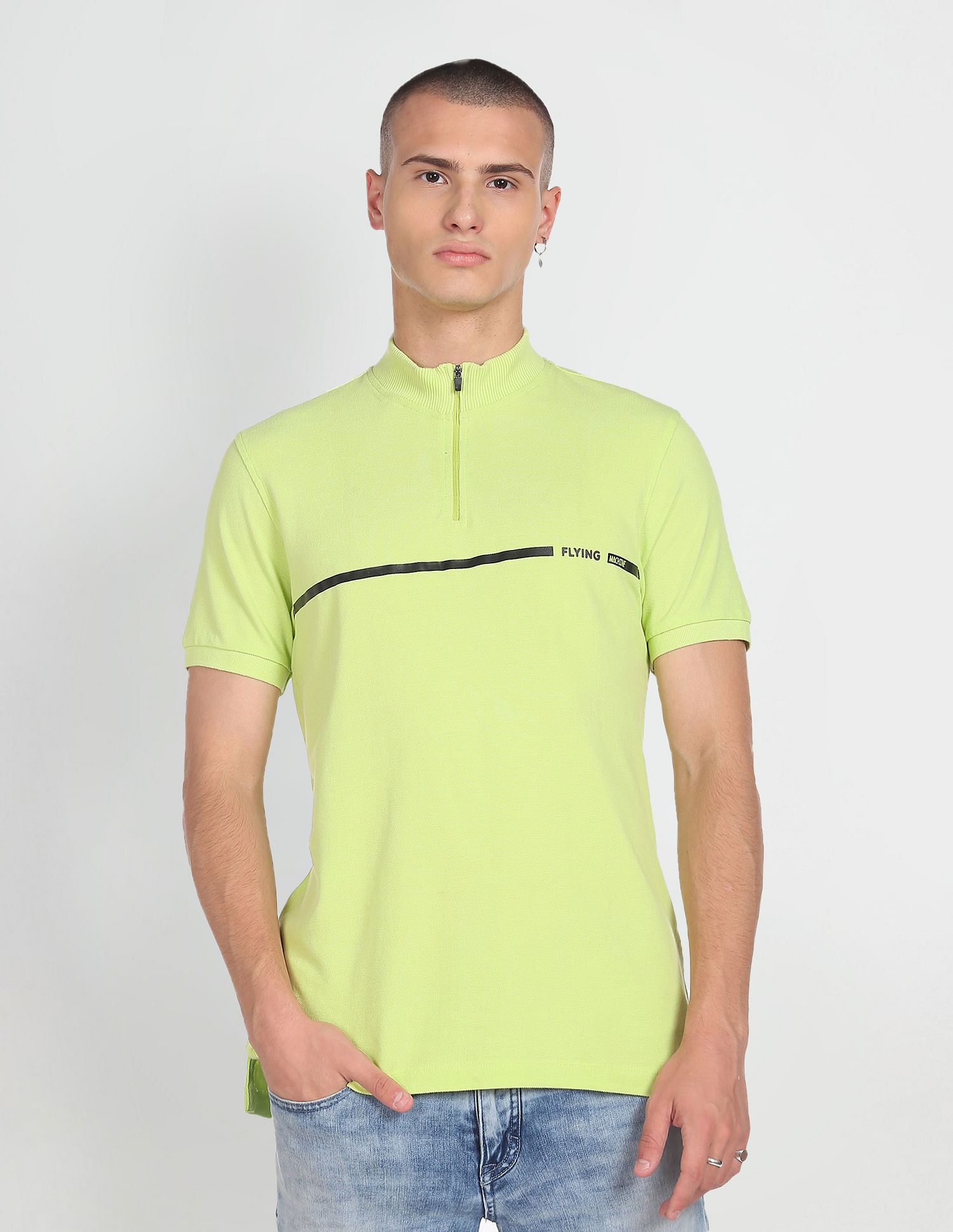 Flying Machine Solid Pique Cotton T-Shirt