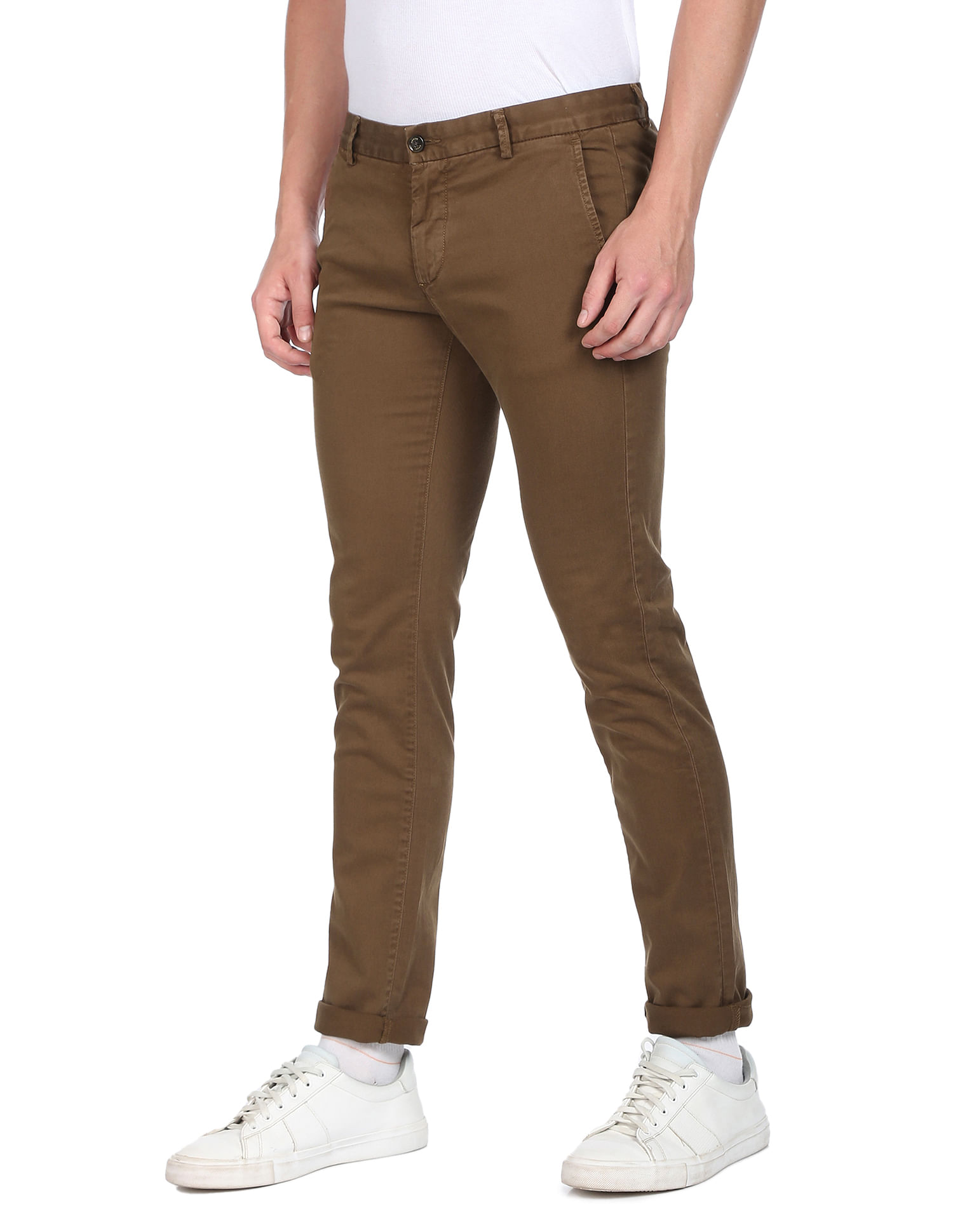 Buy FRATINI Brown Solid Cotton Nylon Slim Fit Mens Trouser  Shoppers Stop