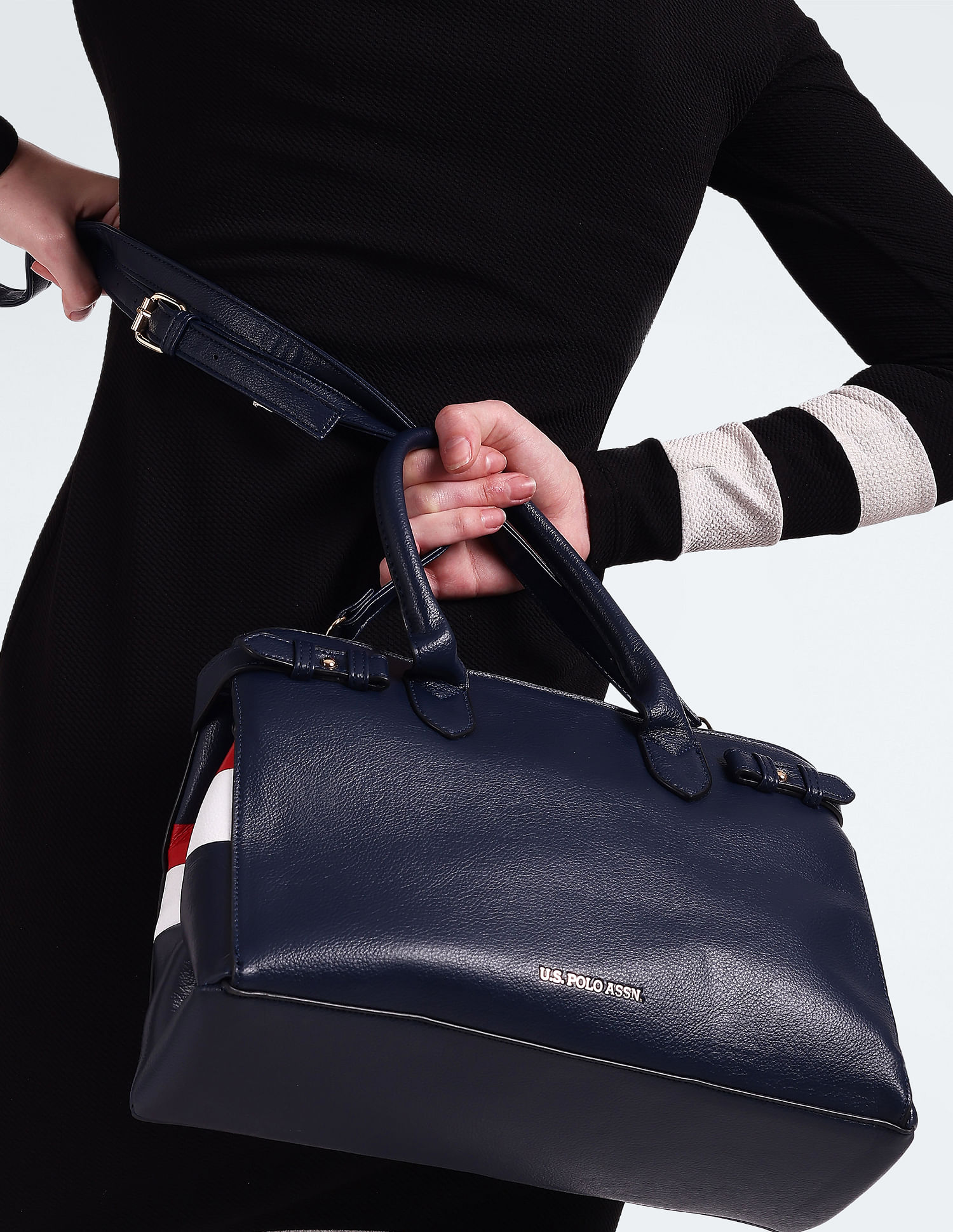 U.S. Polo Assn. Women Brand Stripe Structured Handbag