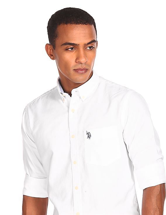 mens white button down polo shirt