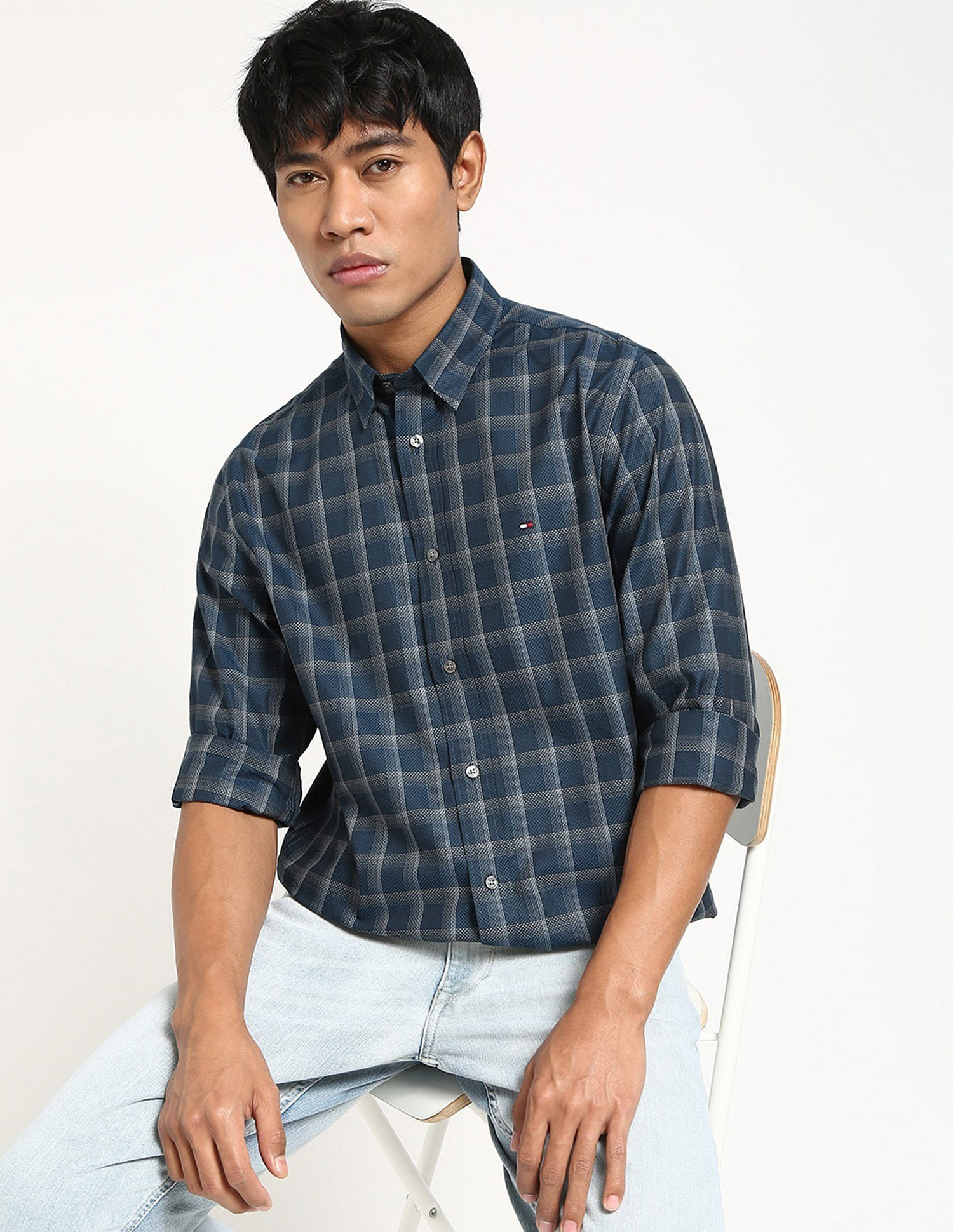 Tommy Hilfiger Checked Regular Fit Plain Woven Shirt