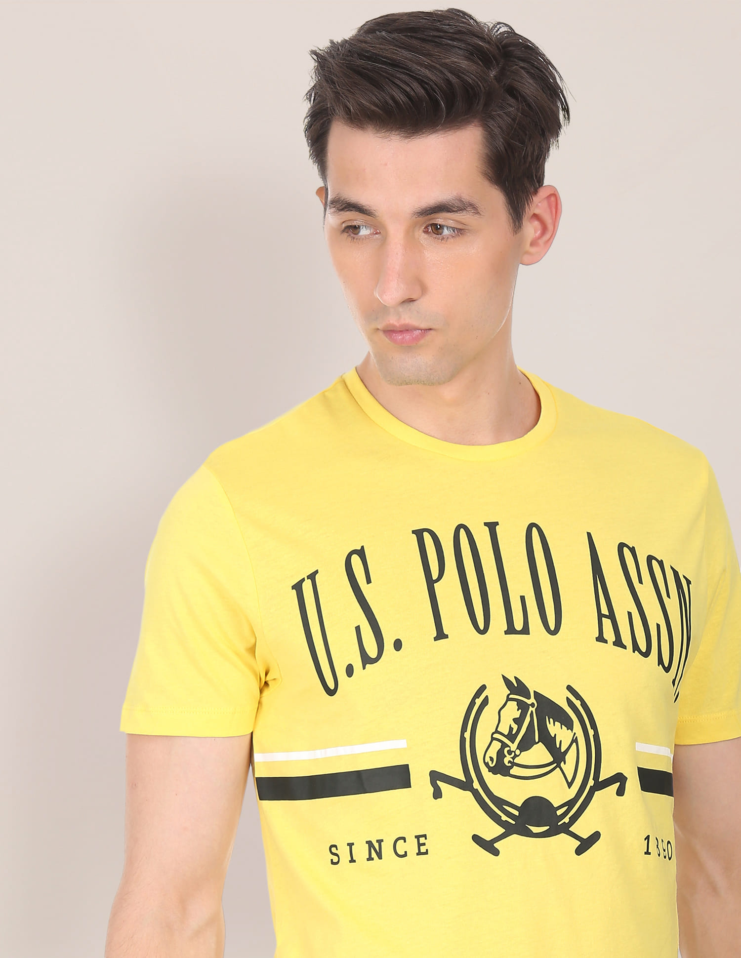 Buy Polo Men Yellow Cotton Brand Print T-Shirt