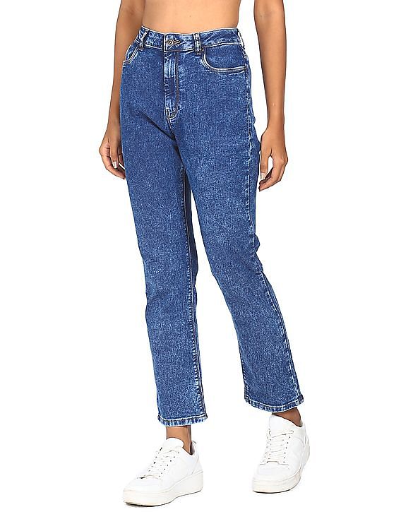 Flying Machine Women High Rise Acid Wash Regular Fit Jeans
