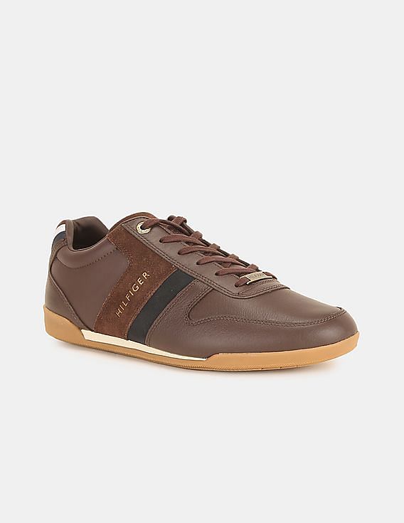 tommy hilfiger brown leather sneakers