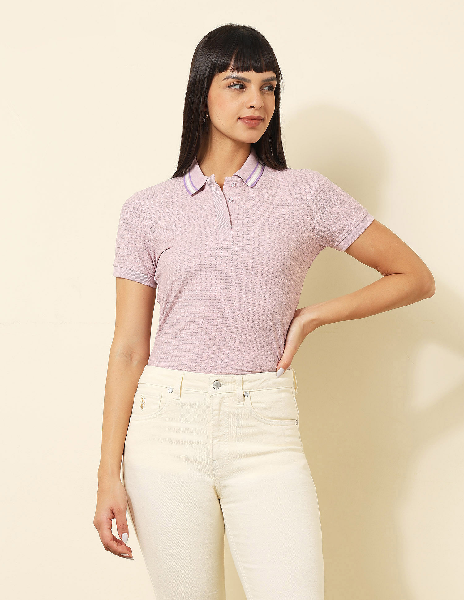 U.S. Polo Assn. Women Regular Fit Textured Polo Shirt