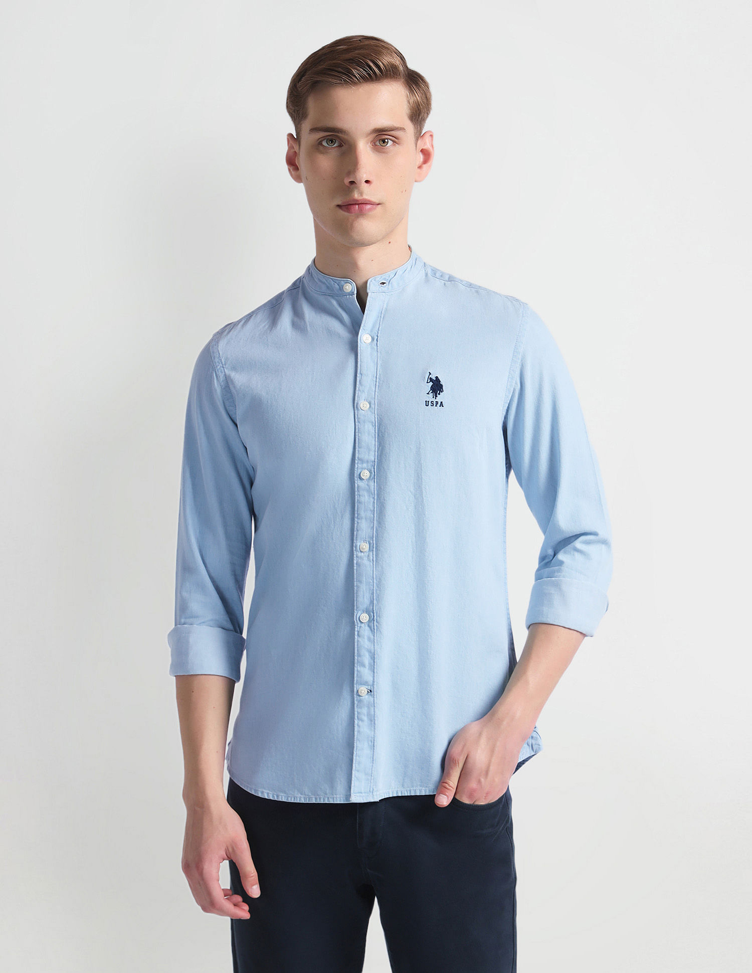 U.S. Polo Assn. Denim Co. Mandarin Collar Slim Shirt