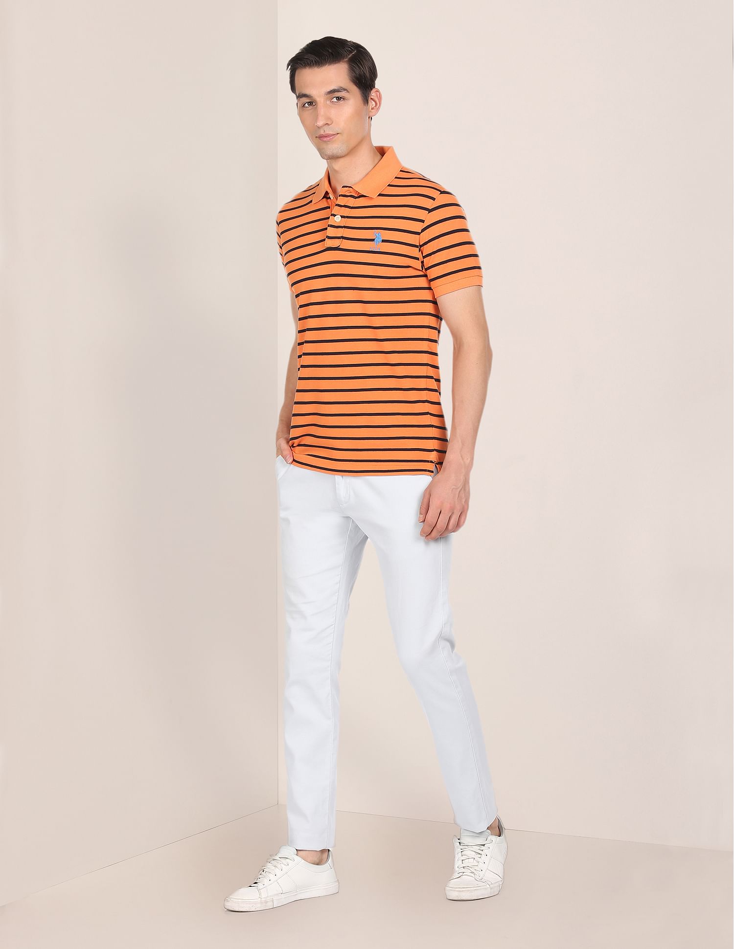 U.S. Polo Assn. Ribbed Collar Horizontal Stripe Polo Shirt