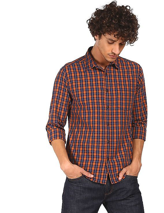 checked slim fit shirt with patch pocket