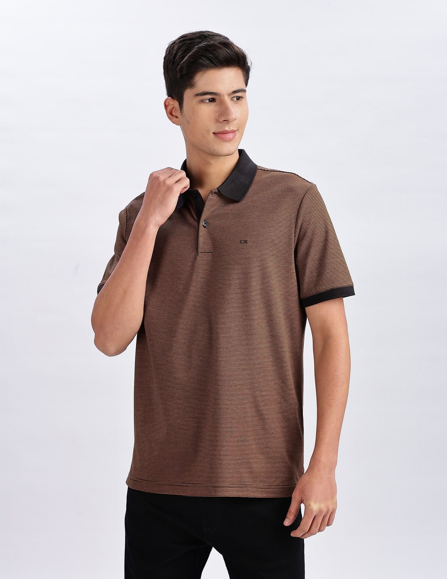 Calvin Klein Jeans Regular-Fit Pinstripes Cotton Polo Shirt
