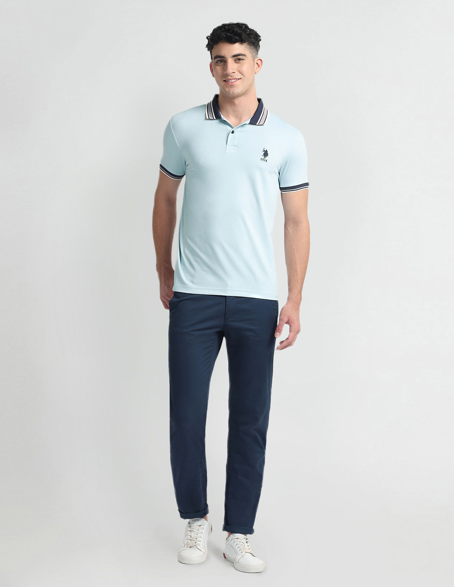 U.S. Polo Assn. Denim Co. Striped Collar Muscle Fit Polo Shirt