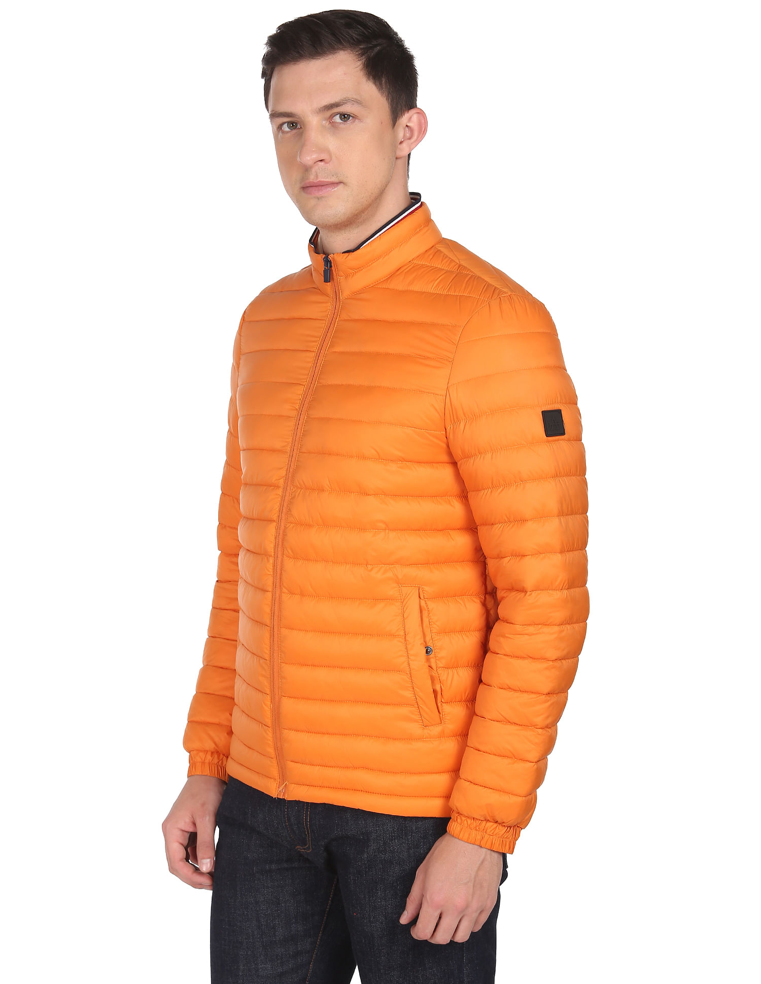 Buy Arrow Sports Tipped Stand Collar Solid Quilted Jacket 