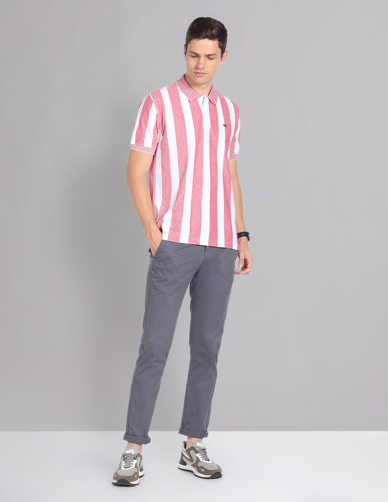 AD by Arvind Vertical Stripe Moistex Finish Polo Shirt