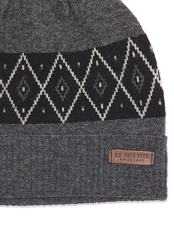 U.S. Polo Assn. Men Grey Patterned Weave Beanie Cap