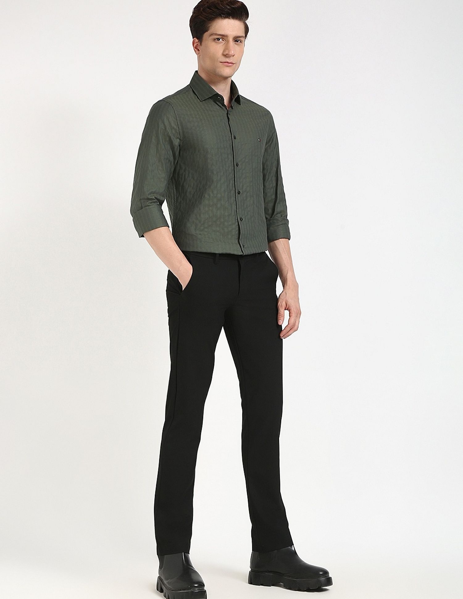 Tommy Hilfiger Self-Design Slim-Fit Cotton Shirt