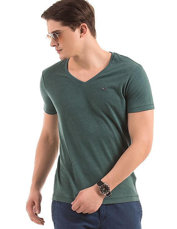 Buy Tommy Hilfiger Denim Green Melange V Neck T Shirt NNNOW