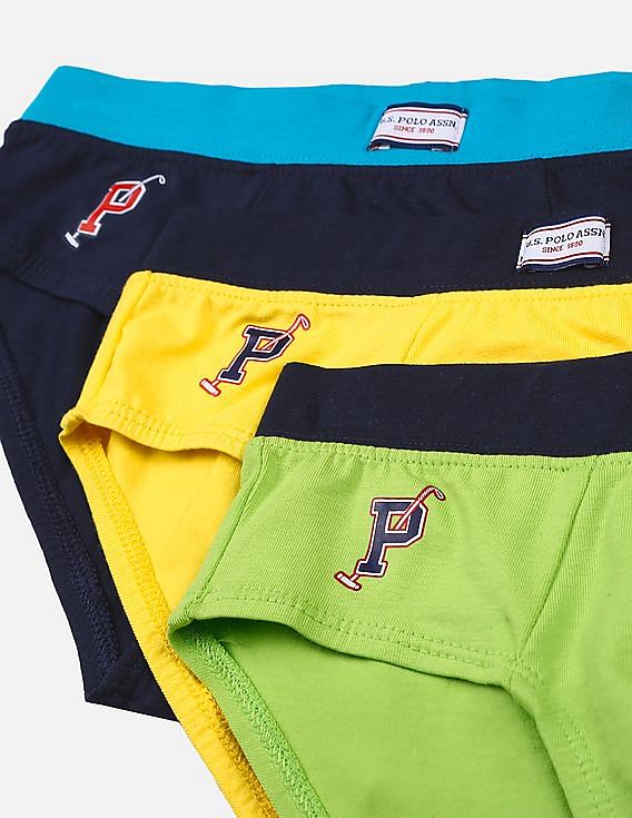 USPA Innerwear Boys Solid Cotton Spandex IKBA Briefs - Pack Of 3