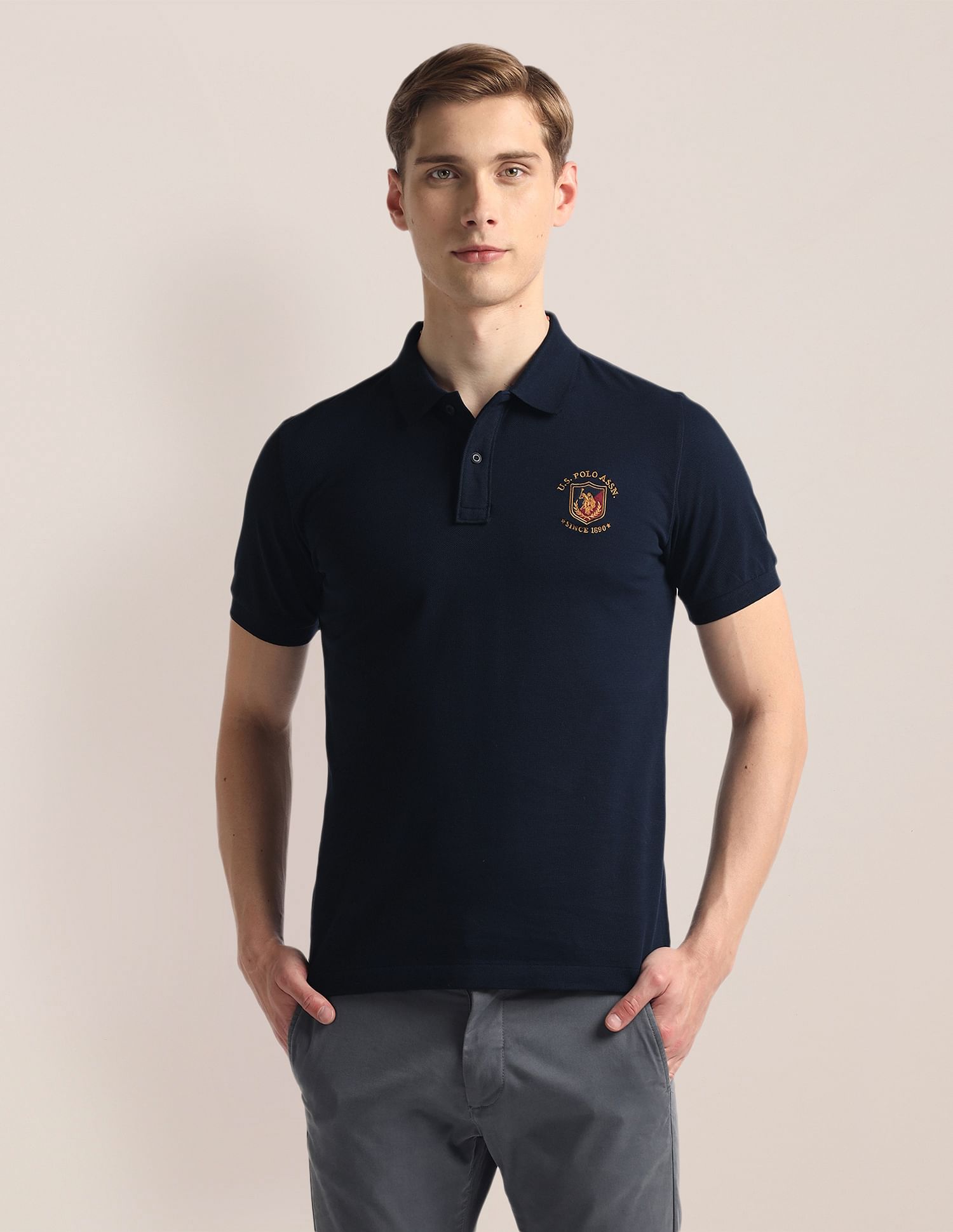 U.S. Polo Assn. Ribbed Collar Solid Polo Shirt
