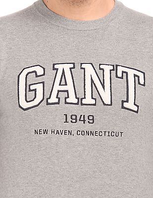 GANT Men's Texture Logo Crew Neck Sweater (8030003), Medium, Black at   Men's Clothing store