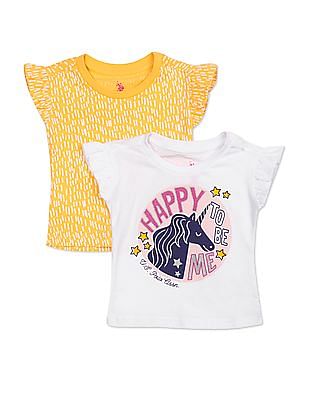 U S Polo Assn Kids Girls Assorted Round Neck Printed T-Shirt - Pack Of 2