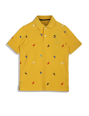 Tommy Hilfiger Kids Flamingo Print Pique Polo Shirt