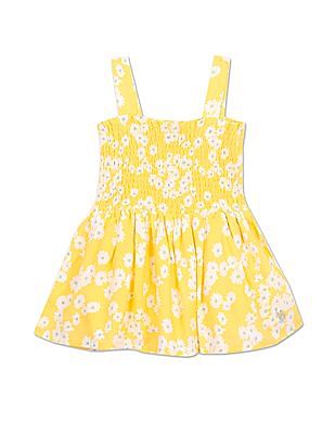 U S Polo Assn Kids Smocked Floral Print Fit And Flare Dress