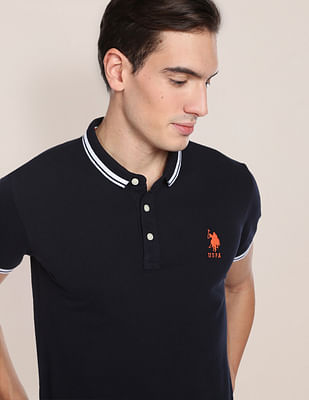 U S Polo Assn Iconic Striped Collar Polo Shirt