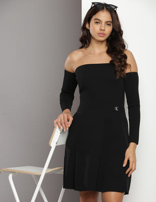calvin klein black off the shoulder dress Black Crepe Callahan Shirt Dress main image 0