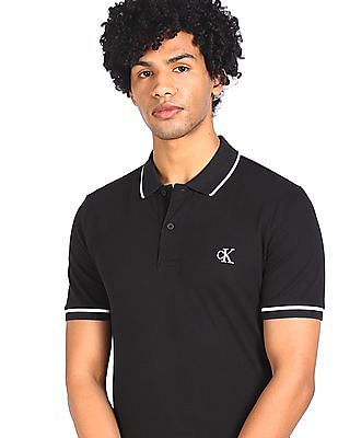 Buy Calvin Klein Men Black Slim Fit Tipped Polo Shirt 