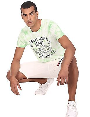 U S Polo Assn Denim Co Men Light Green And White Cotton Brand Print T-Shirt