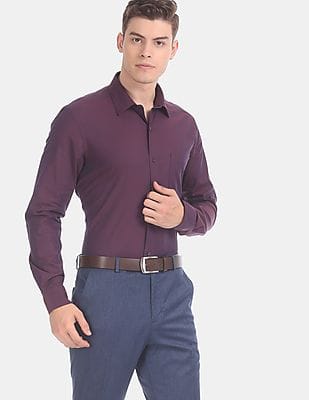 Buy Arrow Men Purple Slim Fit Patterned 