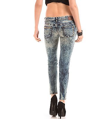 Blue Plain Edhardy Women Low Rise Enzyme Wash Jeggings at