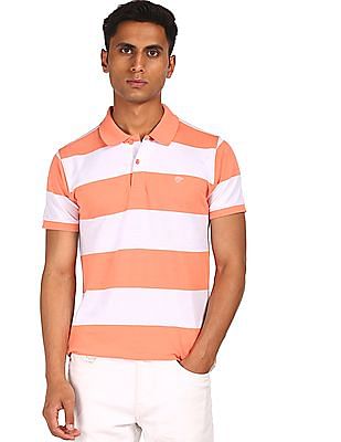 orange and white striped polo shirt