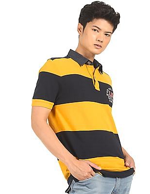 U S Polo Assn Denim Co Chambray Collar Striped Polo Shirt