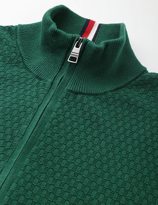 Tommy selling Hilfiger • High Neck Zip Organic Cotton Sweater in Primary Green