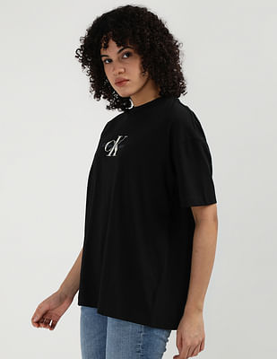 Tシャツ・カットソー ^ ^ Women's Charcoal Hero Monologo Crewneck Short Buy Calvin Klein Jeans Sustainable Monologo Boyfriend T