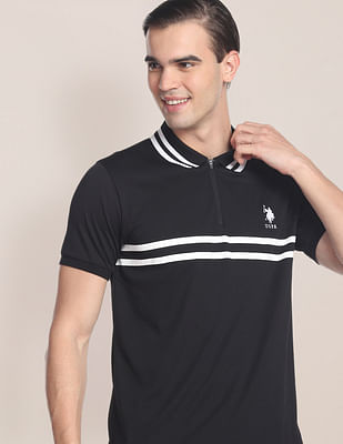 U S Polo Assn Striped Collar Zipper Polo Shirt