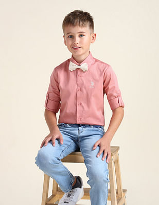 U S Polo Assn Kids Boys Contrast Bow Cotton Shirt