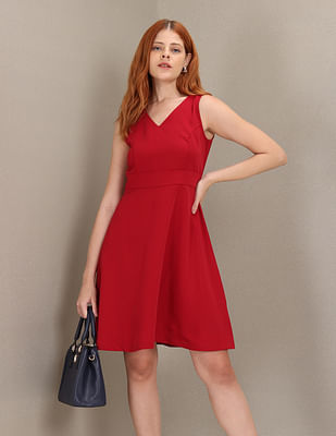 U S Polo Assn Women Solid Panelled A-line Dress