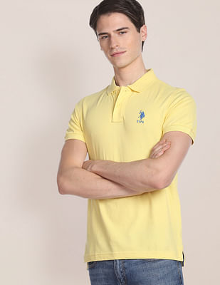 U S Polo Assn Ribbed Collar Solid Polo Shirt