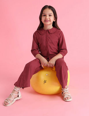 U S Polo Assn Kids Girls Perter Pan Collar Top