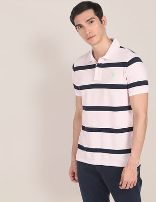 U S Polo Assn Ribbed Collar Striped Polo Shirt