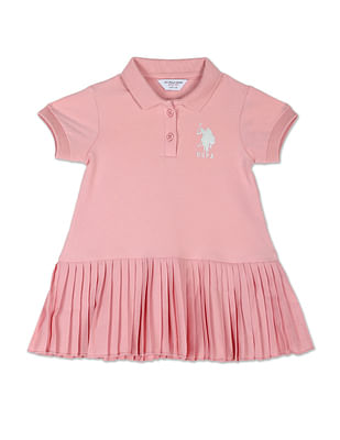 U S Polo Assn Kids Pleated Solid Polo Dress