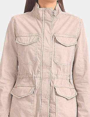 GAP レディースコットンジャケット(ベージュ) Buy GAP Women Beige Flap Pocket Cotton Stretch High Neck